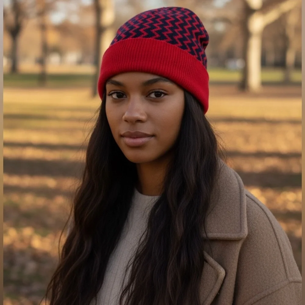 GUCCI Wool Zig Zag Knit Beanie, Unisex. NWT